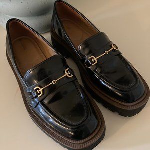 Sam Edelman Black Shiny Box Laurs Lug Sole Loafer Size 6